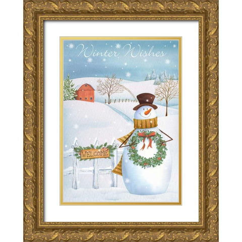 Winter Wishes Gold Ornate Wood Framed Art Print with Double Matting by P.S. Art Studios