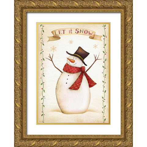 Let It Snow Gold Ornate Wood Framed Art Print with Double Matting by P.S. Art Studios