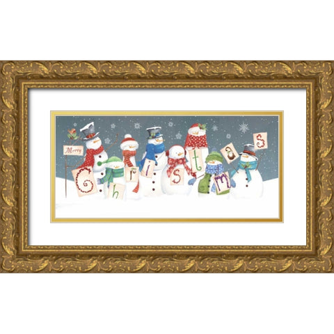 Merry Christmas Gold Ornate Wood Framed Art Print with Double Matting by P.S. Art Studios