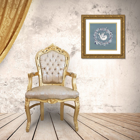 Bird Wreath Gold Ornate Wood Framed Art Print with Double Matting by P.S. Art Studios