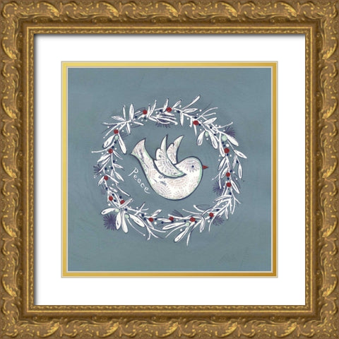 Bird Wreath Gold Ornate Wood Framed Art Print with Double Matting by P.S. Art Studios