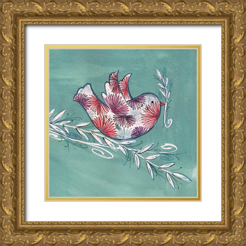 Greeting Bird Gold Ornate Wood Framed Art Print with Double Matting by P.S. Art Studios
