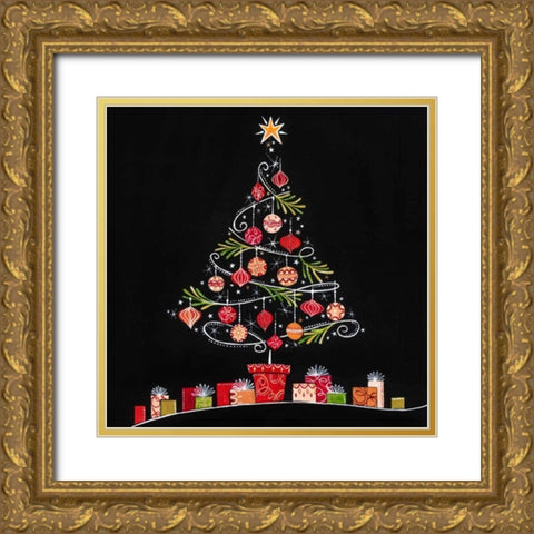 Christmas Tree Gold Ornate Wood Framed Art Print with Double Matting by P.S. Art Studios