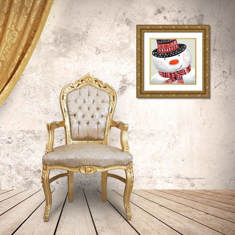 Snowman Gold Ornate Wood Framed Art Print with Double Matting by P.S. Art Studios