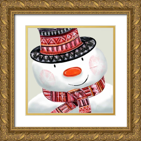 Snowman Gold Ornate Wood Framed Art Print with Double Matting by P.S. Art Studios