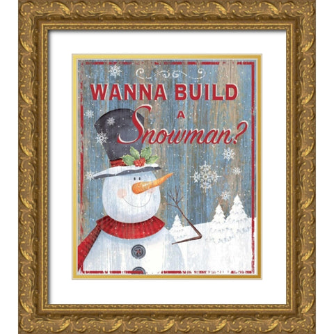 Build a Snowman Gold Ornate Wood Framed Art Print with Double Matting by P.S. Art Studios