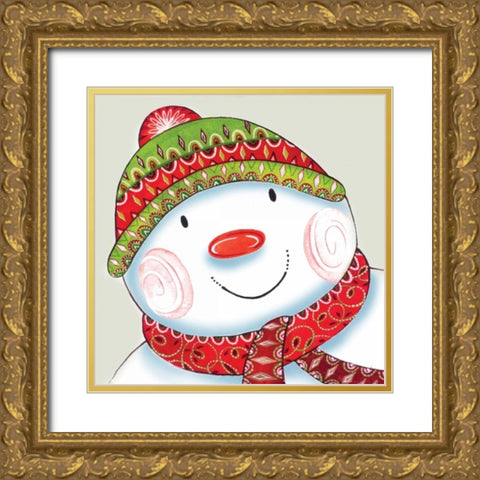 Happy Snowman Gold Ornate Wood Framed Art Print with Double Matting by P.S. Art Studios