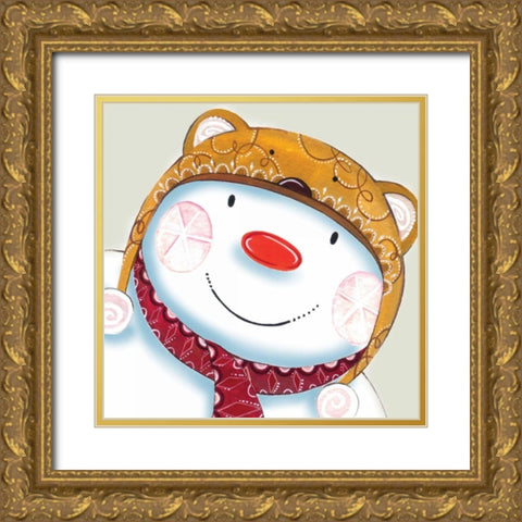 Delightful Snowman Gold Ornate Wood Framed Art Print with Double Matting by P.S. Art Studios