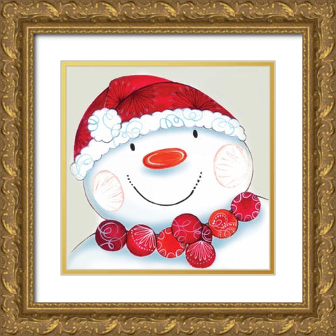 Holiday Snowman Gold Ornate Wood Framed Art Print with Double Matting by P.S. Art Studios