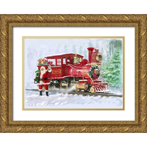 Christmas Train Gold Ornate Wood Framed Art Print with Double Matting by P.S. Art Studios