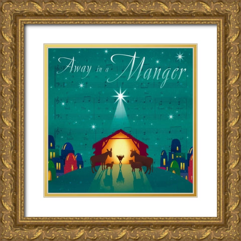 Away in a Manger Gold Ornate Wood Framed Art Print with Double Matting by P.S. Art Studios