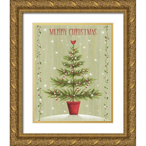 Merry Christmas Gold Ornate Wood Framed Art Print with Double Matting by P.S. Art Studios