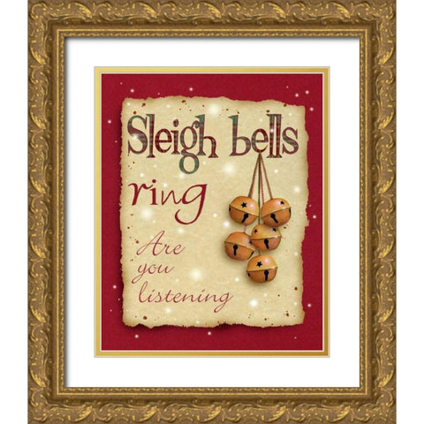 Sleigh Bells Gold Ornate Wood Framed Art Print with Double Matting by P.S. Art Studios