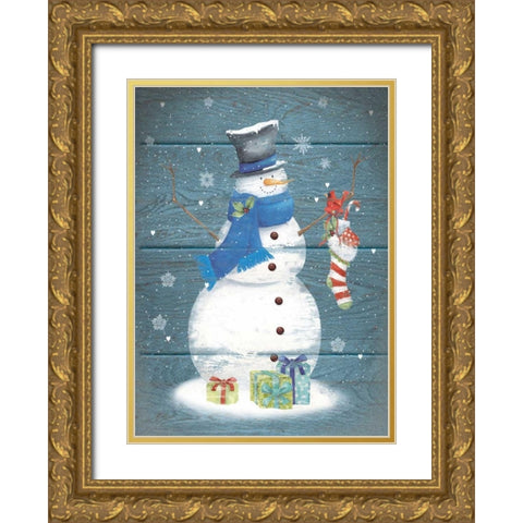 Snowman Presents Gold Ornate Wood Framed Art Print with Double Matting by P.S. Art Studios