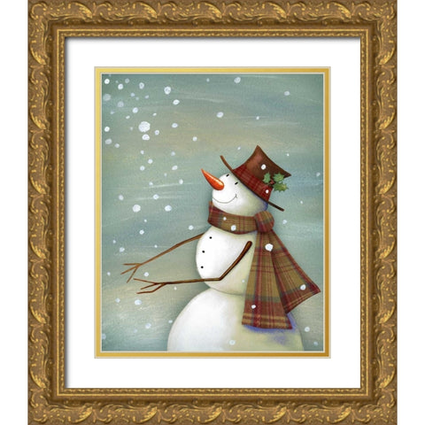 Christmas Magic Snowman Gold Ornate Wood Framed Art Print with Double Matting by P.S. Art Studios