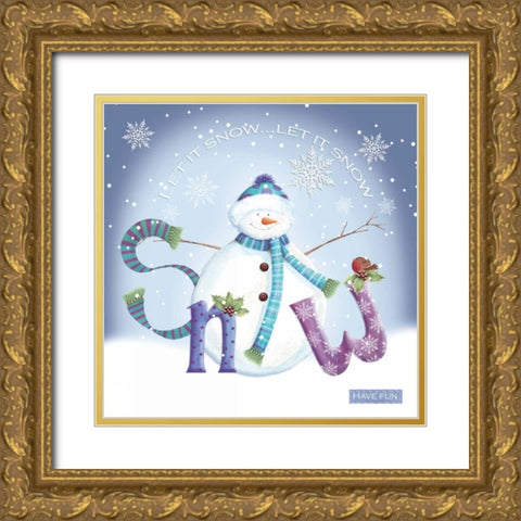 Snowman Snow Gold Ornate Wood Framed Art Print with Double Matting by P.S. Art Studios