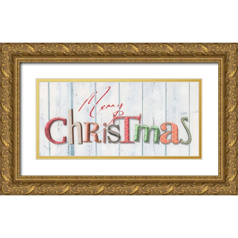 Merry Christmas Gold Ornate Wood Framed Art Print with Double Matting by P.S. Art Studios