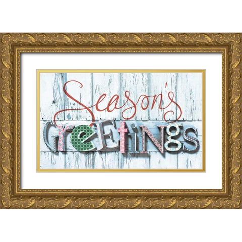 Seasons Greetings Gold Ornate Wood Framed Art Print with Double Matting by P.S. Art Studios