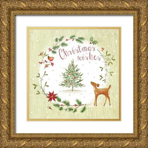 Christmas Wishes Gold Ornate Wood Framed Art Print with Double Matting by P.S. Art Studios