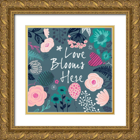 Love Blooms Here Gold Ornate Wood Framed Art Print with Double Matting by P.S. Art Studios