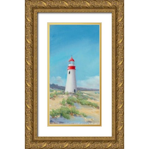 Lighthouse Tall Gold Ornate Wood Framed Art Print with Double Matting by P.S. Art Studios