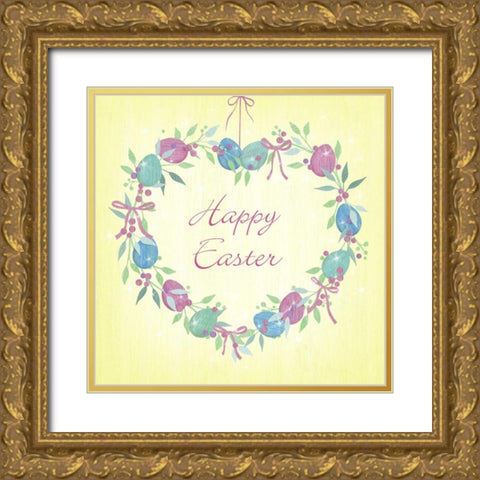Happy Easter Gold Ornate Wood Framed Art Print with Double Matting by P.S. Art Studios