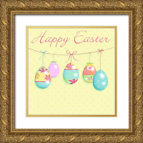 Happy Easter Gold Ornate Wood Framed Art Print with Double Matting by P.S. Art Studios