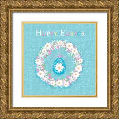 Happy Easter Gold Ornate Wood Framed Art Print with Double Matting by P.S. Art Studios