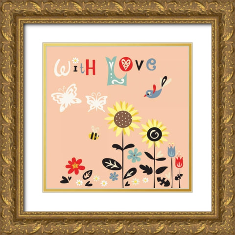 With Love Gold Ornate Wood Framed Art Print with Double Matting by P.S. Art Studios