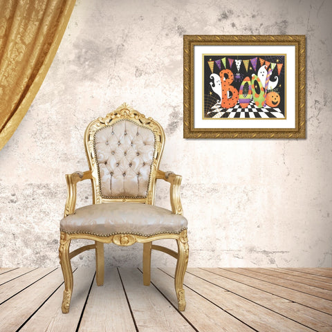 Boo Gold Ornate Wood Framed Art Print with Double Matting by P.S. Art Studios