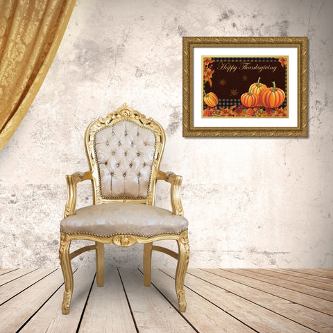 Happy Thanksgiving Gold Ornate Wood Framed Art Print with Double Matting by P.S. Art Studios