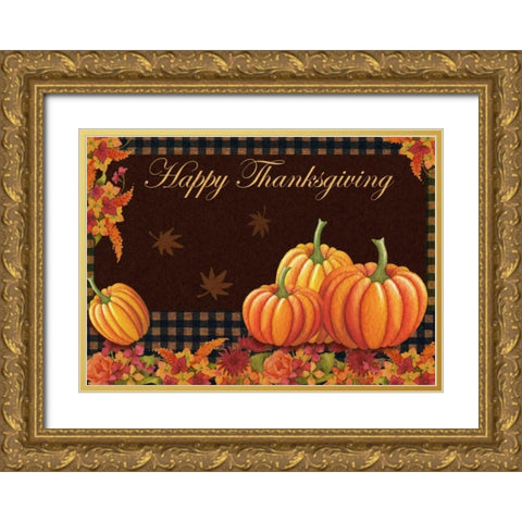 Happy Thanksgiving Gold Ornate Wood Framed Art Print with Double Matting by P.S. Art Studios