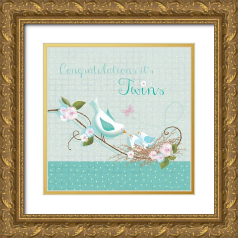 Congrats - Twins Gold Ornate Wood Framed Art Print with Double Matting by P.S. Art Studios