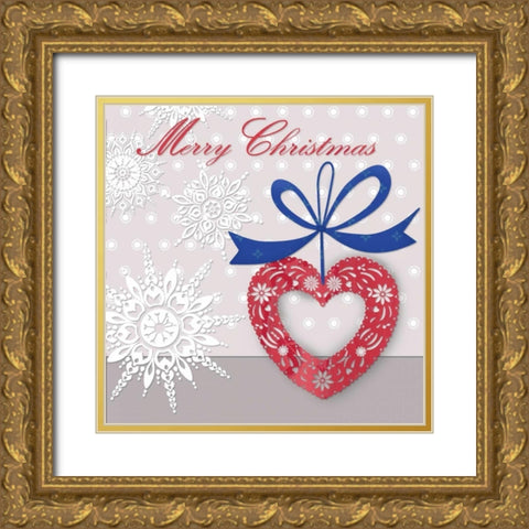 Merry Christmas Gold Ornate Wood Framed Art Print with Double Matting by P.S. Art Studios