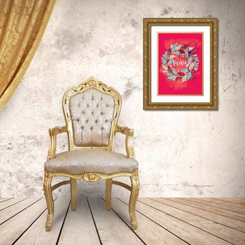 Peace Wreath Gold Ornate Wood Framed Art Print with Double Matting by P.S. Art Studios