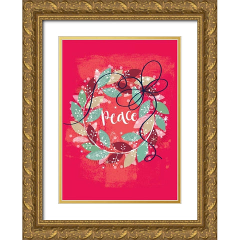 Peace Wreath Gold Ornate Wood Framed Art Print with Double Matting by P.S. Art Studios