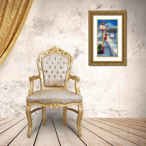 Merry Christmas Gold Ornate Wood Framed Art Print with Double Matting by P.S. Art Studios