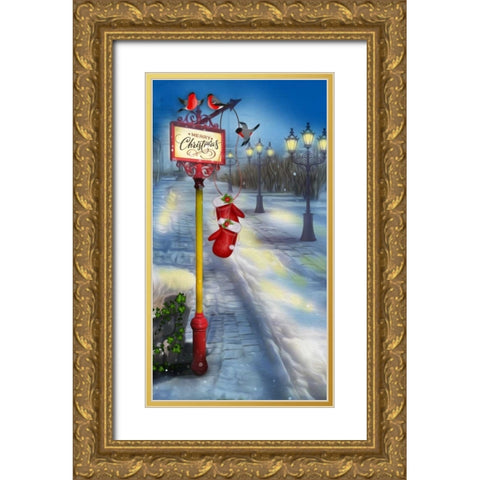 Merry Christmas Gold Ornate Wood Framed Art Print with Double Matting by P.S. Art Studios