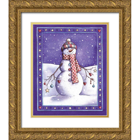 Holiday Snowman Gold Ornate Wood Framed Art Print with Double Matting by P.S. Art Studios