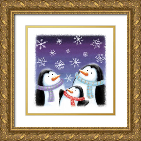 Penguins Gold Ornate Wood Framed Art Print with Double Matting by P.S. Art Studios