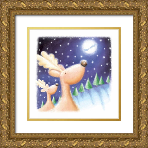 Reindeer Gold Ornate Wood Framed Art Print with Double Matting by P.S. Art Studios