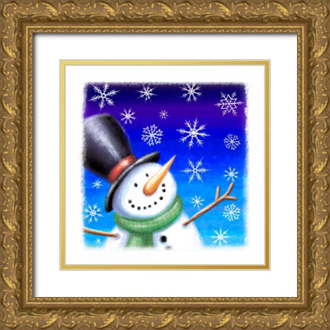 Snowman Gold Ornate Wood Framed Art Print with Double Matting by P.S. Art Studios
