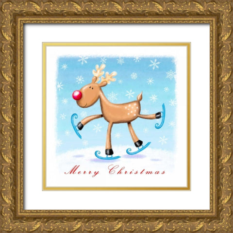 Merry Christmas Gold Ornate Wood Framed Art Print with Double Matting by P.S. Art Studios