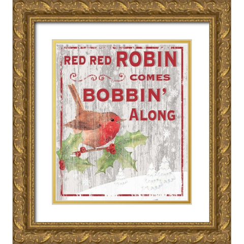 Red Red Robin Gold Ornate Wood Framed Art Print with Double Matting by P.S. Art Studios