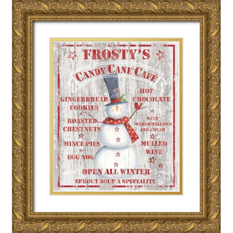 Frostys Candy Cane Cafe Gold Ornate Wood Framed Art Print with Double Matting by P.S. Art Studios