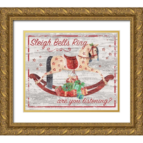 Sleigh Bells Ring Gold Ornate Wood Framed Art Print with Double Matting by P.S. Art Studios
