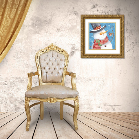 Snowman Gold Ornate Wood Framed Art Print with Double Matting by P.S. Art Studios