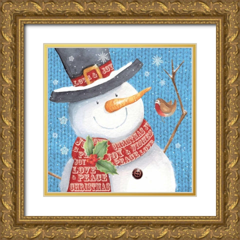 Snowman Gold Ornate Wood Framed Art Print with Double Matting by P.S. Art Studios