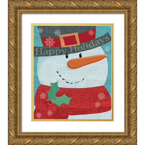 Snowman w/ Scarf Gold Ornate Wood Framed Art Print with Double Matting by P.S. Art Studios