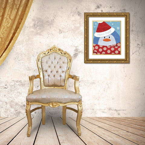 Penguin w/ Scarf Gold Ornate Wood Framed Art Print with Double Matting by P.S. Art Studios